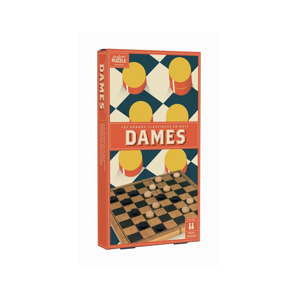 Boîte de jeu Dames en bois vintage de Wilson jeux avec pièces et plateau pliable