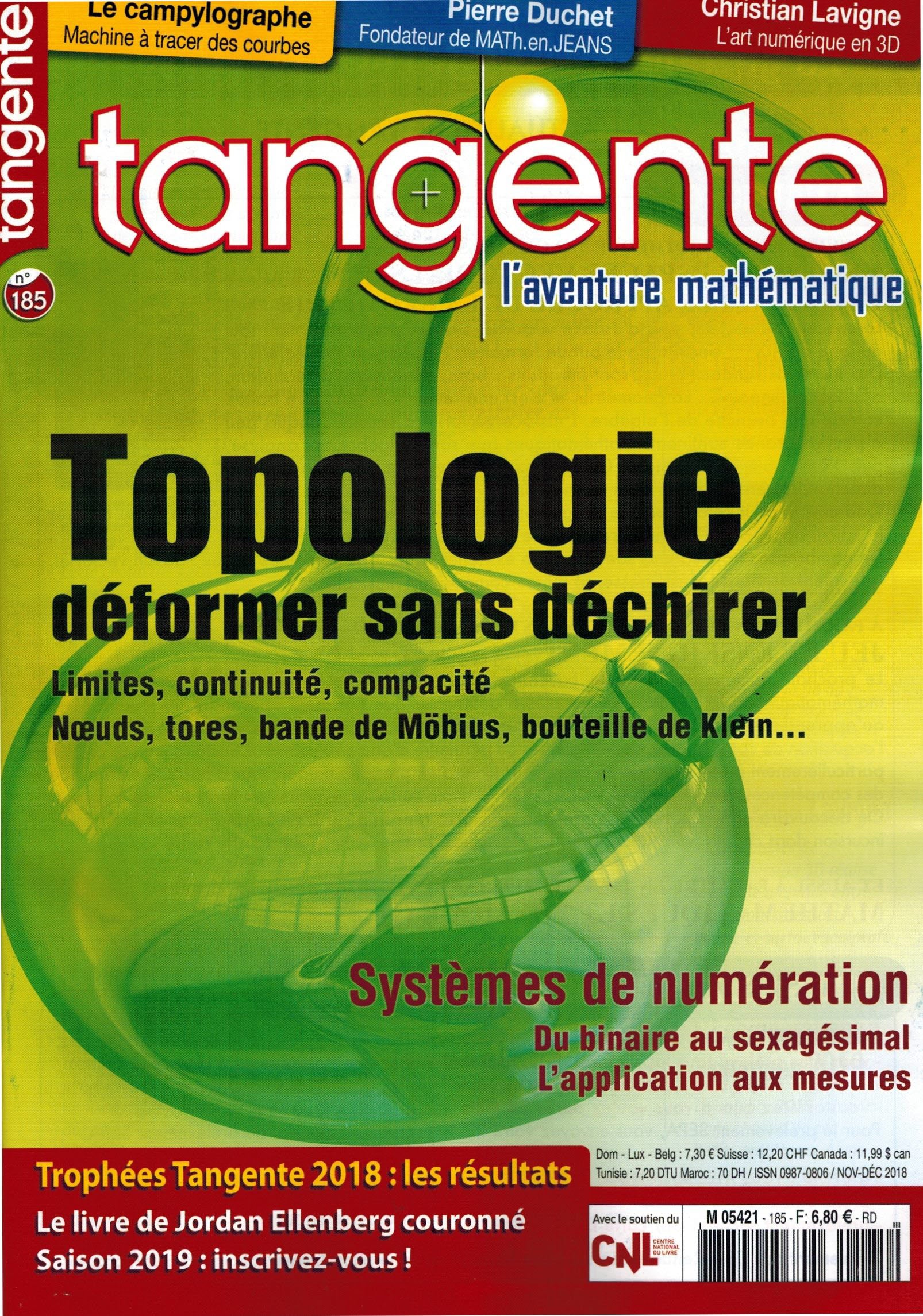 Couverture du magazine Numéro 185 Tangente magazine - La topologie