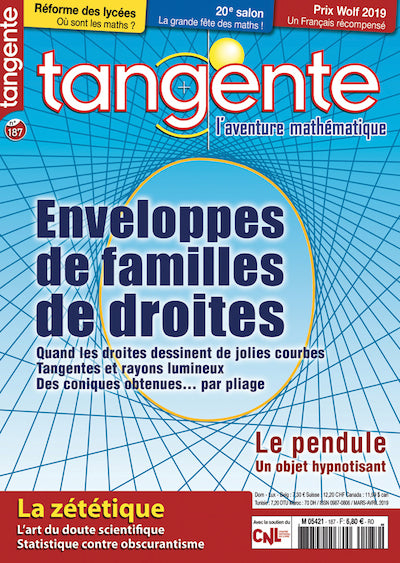Couverture du magazine Numéro 187 Tangente magazine - Enveloppes de familles de droites