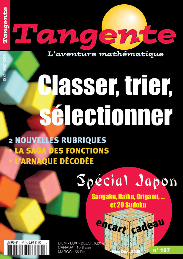 Couverture du magazine Numéro 107 Tangente magazine - Classer, trier, sélectionner