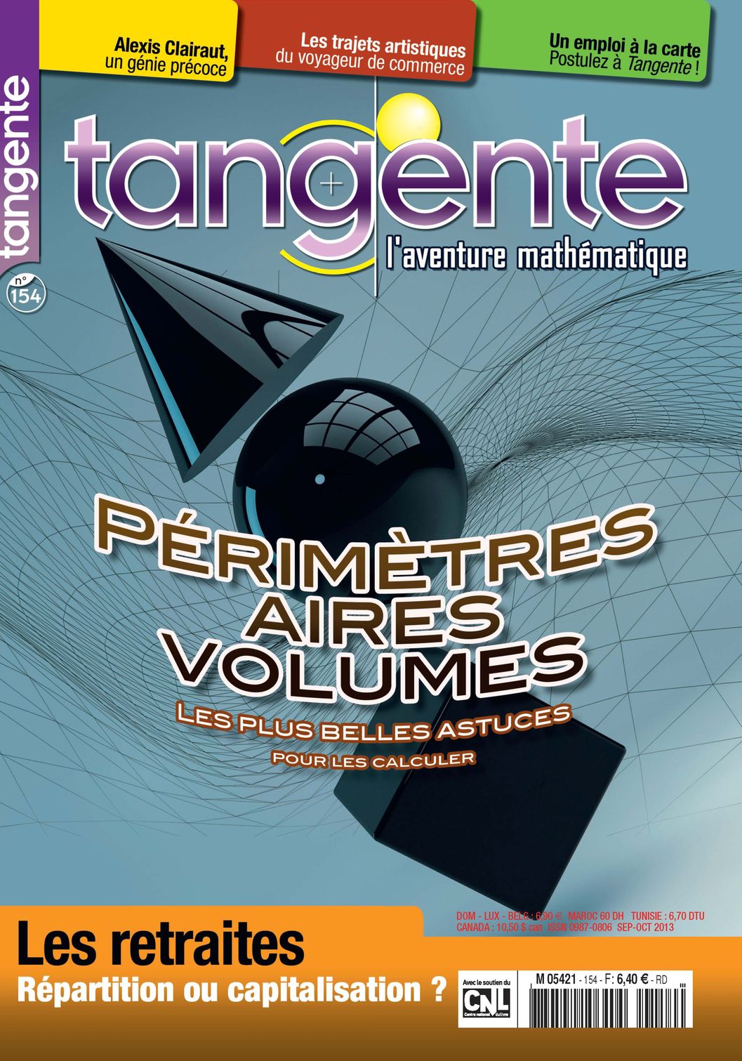 Couverture du magazine Numéro 154 Tangente magazine -  Périmetres, aires et volumes