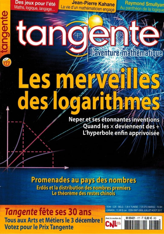 Couverture du magazine Numéro 177 Tangente magazine - Les merveilles des logarithmes