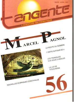 Couverture du magazine Numéro 56 Tangente magazine - Marcel Pagnol