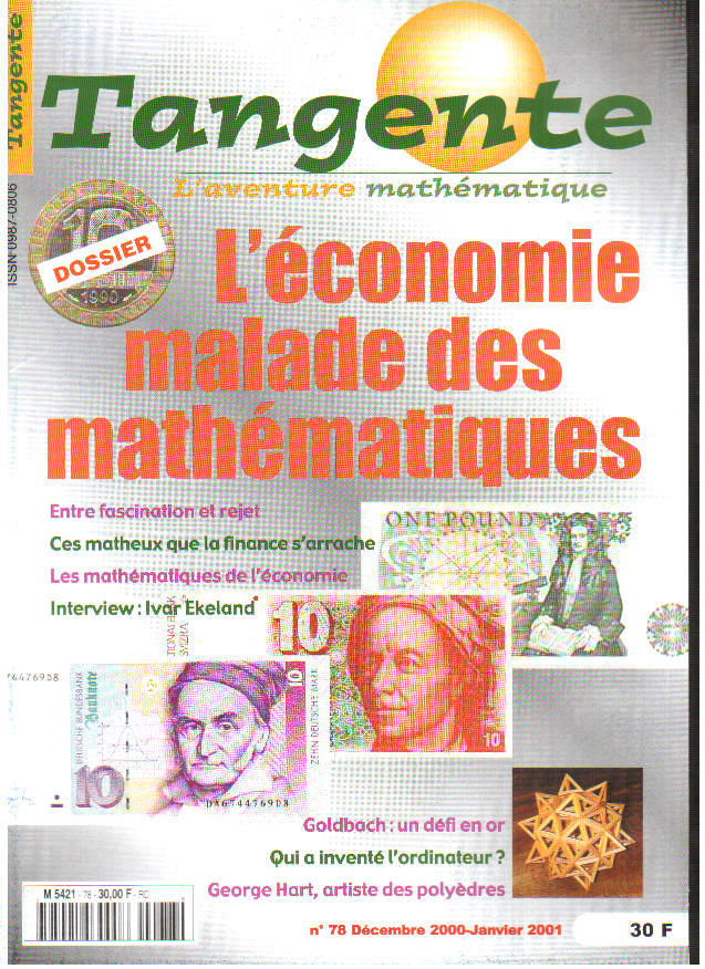 Couverture du magazine Numéro 78 Tangente magazine - L'économie malade des mathématiques